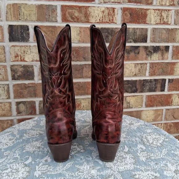 Stetson Exotic Leather Weatern Boots Snip Toe Sz.8 Brown Cross Wings - Picture 7 of 17